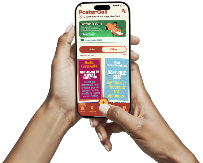 Hands holding a PosterGali phone